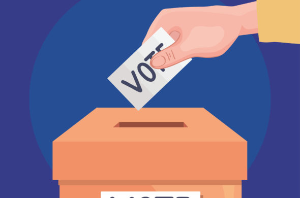 hand putting vote in ballot box design